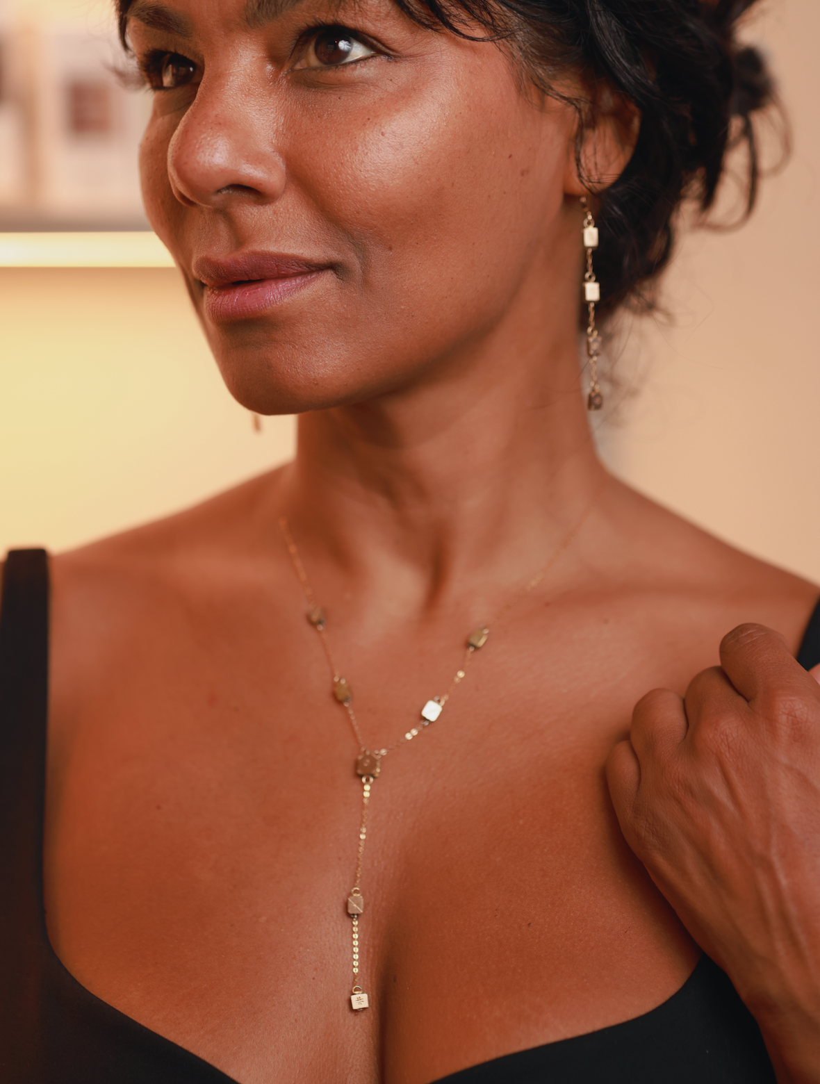 Box Chain Gold Plated Tear Drop Earrings